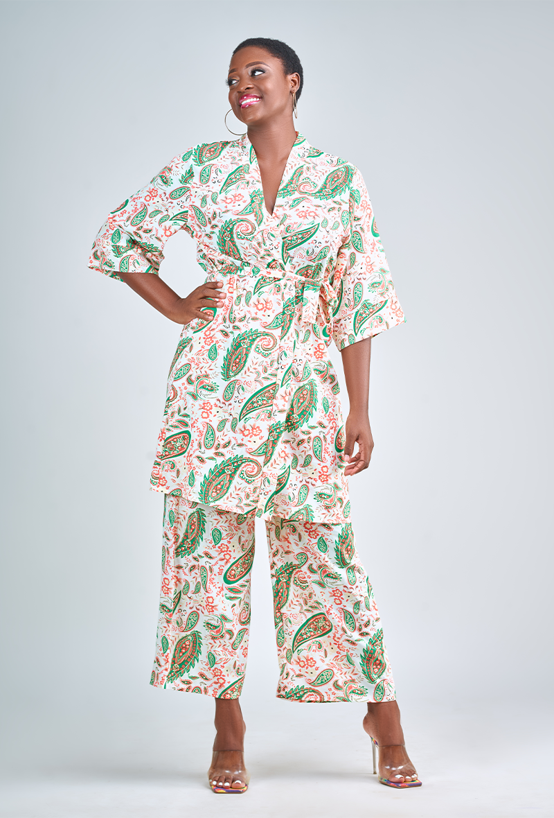 Kimono et pantalon à imprimé cachemire