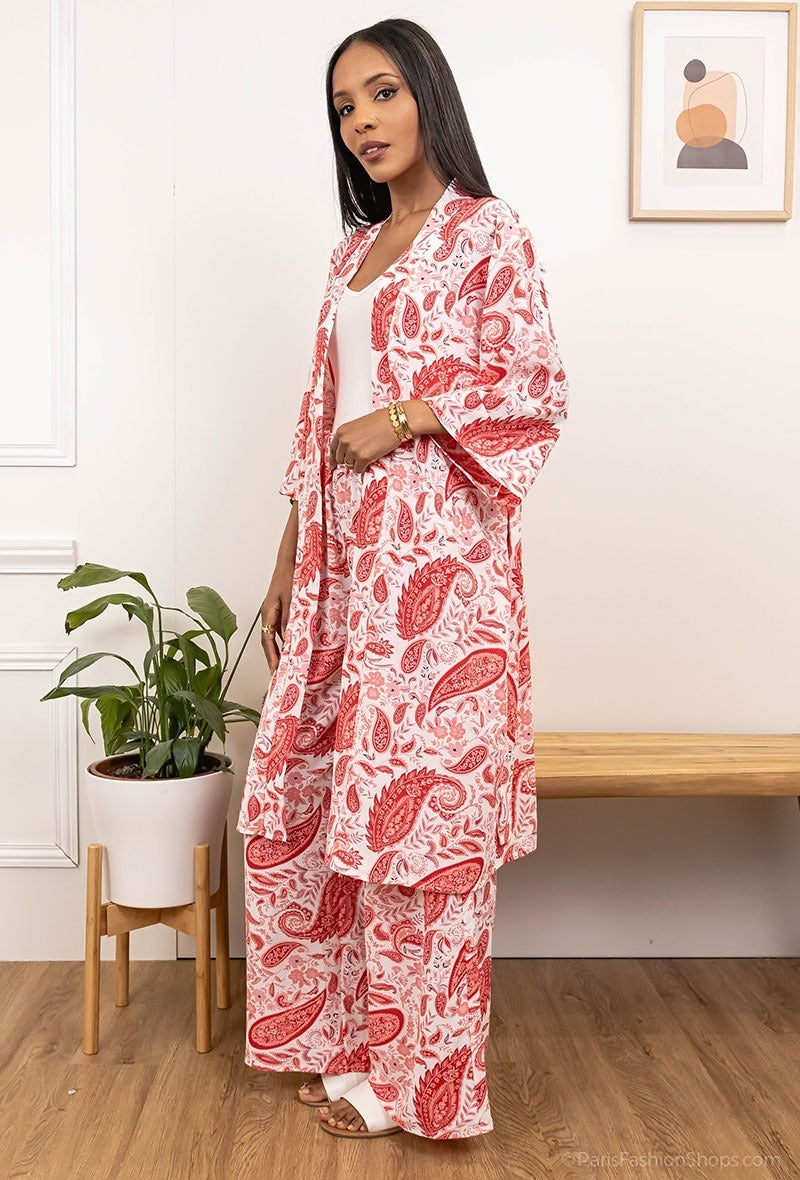 Kimono et pantalon à imprimé cachemire